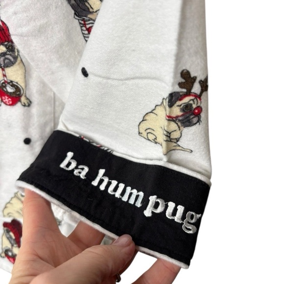 NWT PJ Salvage Pug Pajama Top ONLY Large L Ba Hum Pug White Holiday Flannel - Picture 4 of 6